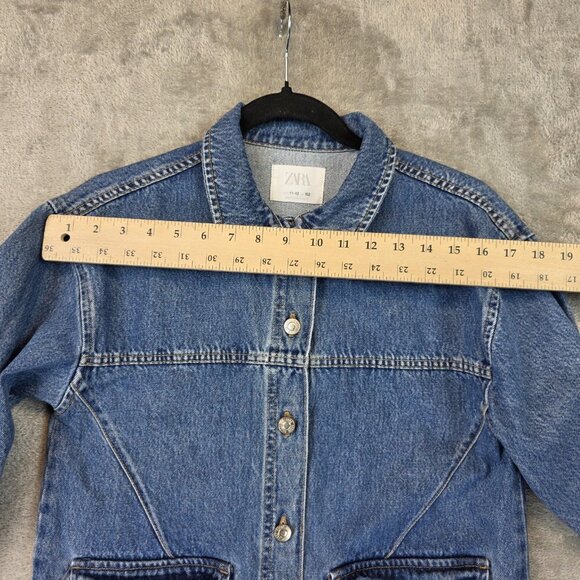Zara Jacket Youth 11-12 152 Blue Denim Chore Utility Button Front Pockets Kids - Picture 8 of 10